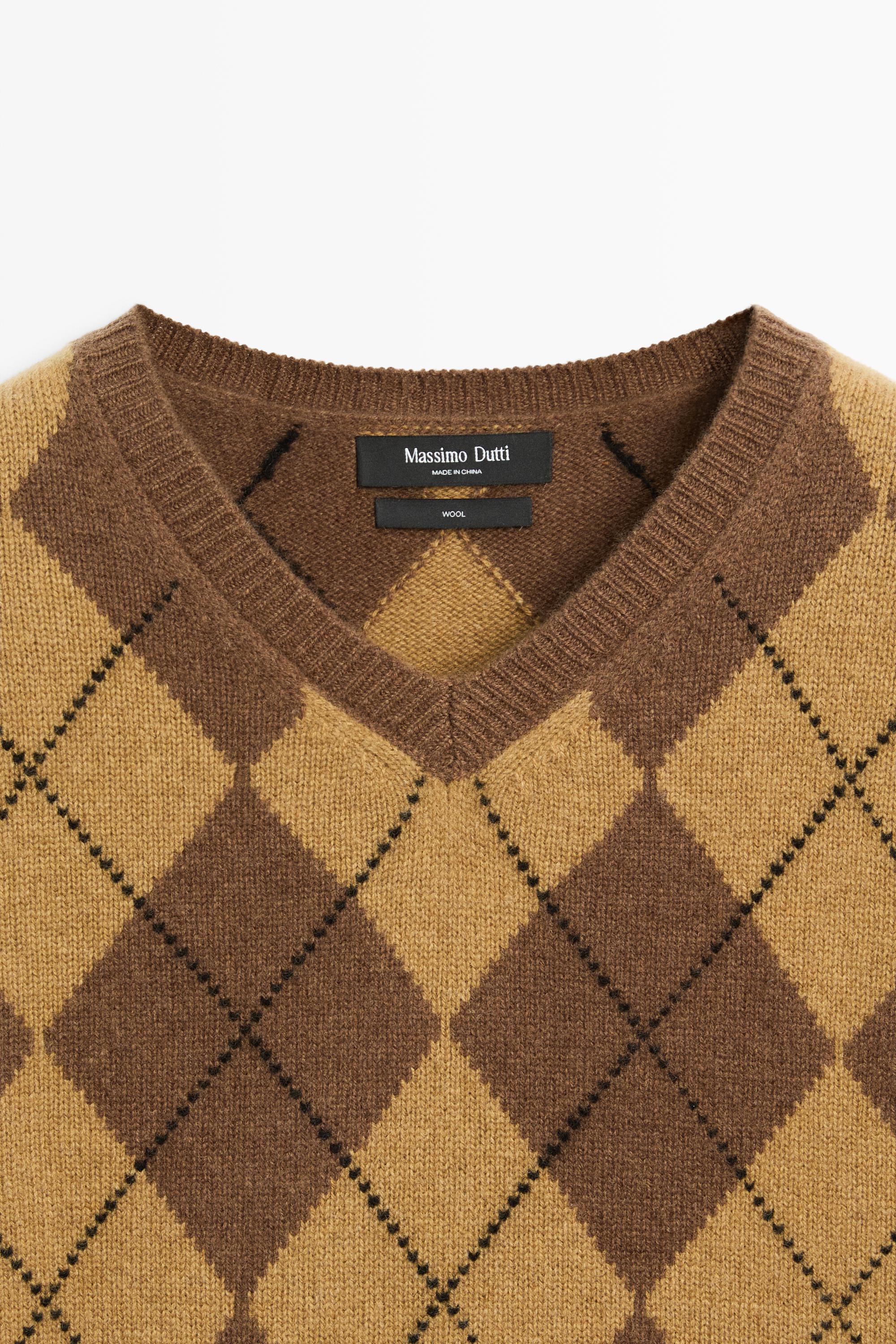 100% wool diamond knit sweater